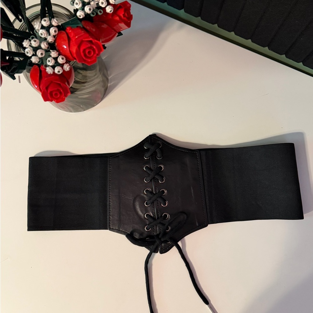 Lace-Up Elastic Waist Corset Black